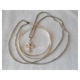 .925 Italy Silver Chain & Cross, Hoop Earrings