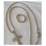 10g .925 Sterling Cross, Chain, Ring