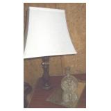 Ornate Table Lamp, Glass Decanter & Mirror Tray