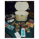 Sewing Box & Supplies- Buttons+