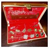 Mens Jewelry Box w/ Vtg Cuff Links & Tie Tacs