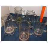 5 Colored Glass Beer Mugs