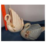 Vtg Porcelain Swan Planters- Enesco