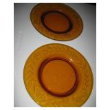 2 Vintage Amber Daisy Cut Glass Plates