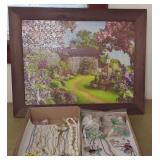 Framed Farm Puzzle, Beach Glass, Marbles, Jewelry