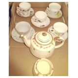 China Tea Pot & Several Teacups w/ Saucers