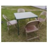 Green Folding Table & 4 Metal Chairs