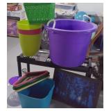 Small Plastic Shelf, Tubs, Framed Puzzle+