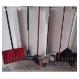 2 Snow Shovels, Brooms, Rake, Dust Pan