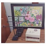 Framed Floral Puzzle, Jewelry Box & 3 Displays