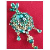 Green Emerald Crystal Brooch