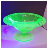 Vtg Uranium Compote w/ Acid Etched Rim