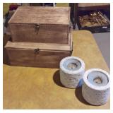 2 Nesting Wood Boxes & Marble Candles
