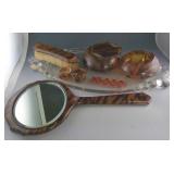 Celluloid Dresser Set & Glass Tray
