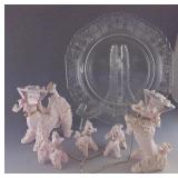 Porcelain Poodles & Etched Glass Plate