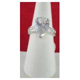 Large Pear CZ Ring w/ Side Stones