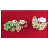 Vtg Jade & Butterfly Brooches