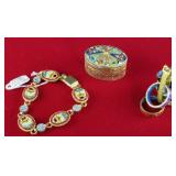 Inlaid Mosaic Italy Pill Box, Rings, Bracelet
