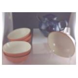 Tea Pot & 6 Rice/ Soup Bowls