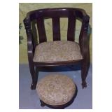 antique Lions Head Chair & Foot Stool