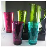 Retro Colored Pitcher & Drink Glasses