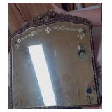 Antique Etched Mirror w/ Carved Wood Frame