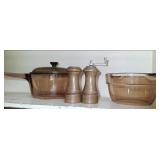 Amber Vision Corning Cook Ware & S & P Grinders