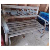 Cast Iron & Wood Outdoor Bench w/ Horses