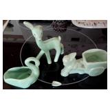 3 Teal Shawnee? Planters & Figurine