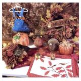 Fall Wreath, Denim & Pumpkin Decor