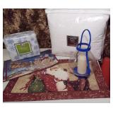Queen Comforter, Duvet Set, Santa Mats & Candle