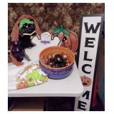 Halloween Pillows, Bowls, Sign, Lights+