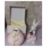 Porcelain Lily Vase & Rabbit Figurine