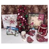 Holiday Cardinal Decor, Trays, Shiny Tree+