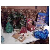 Vtg Ceramic Light up Tree, Winter Towels, Decor