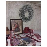 Old Winter Picture, Wreath, Metal Sleigh, Decor+