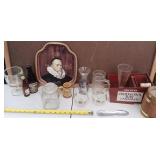 Vtg Barware- Barrel Bank, Cream & Sugar, Tray+