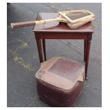 Retro Tennis Racket, Side Table & Leather Ottoman
