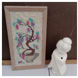Vtg Gravel Mosiac Bonsai Tree & Geisha Girl