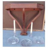 Antique Hanging Shelf & Relish Dishes, Candle Stix