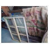 Large Framed Wall Mirror, Windows, Burlap bag+
