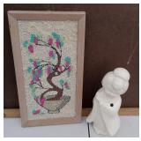 Vtg Gravel Mosiac Bonsai Tree & Geisha Girl