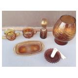 Amber Indiana Glass, Mini Oil Lamp, Candle, Vase