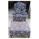 vtg Blue Floral Wingback Chair & Ottamon