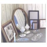 2 Mirrors, Wall Art, Cut Glass Bowls, 2 Lamps+