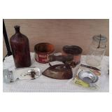 Old Clorox & Ball Jars, Coffee Tins, Iron, Opener+