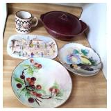 Vtg Casserole Dish, Trivet, FTD Mug, Plates