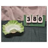 Hand Blown Green White Glass Ruffle Bowl