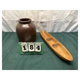 Brown Crock and Snack Tray
