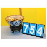 Stoneware Blue White Bowl On Stand